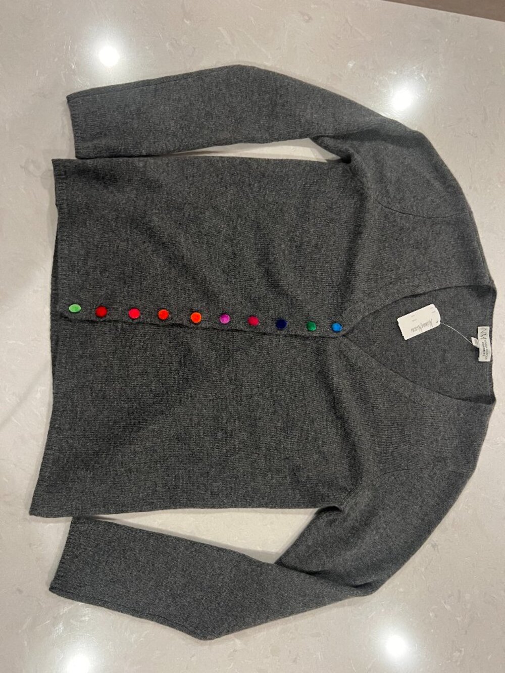 Neiman Marcus Cashmere Gray Cardigan Multicolor Buttons Size M NWT